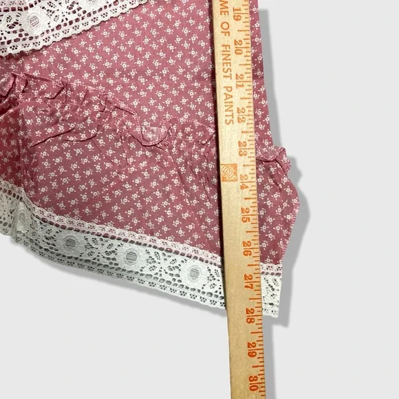 JCPenney Window Valance Home OS Burgundy Floral Cottagecore Lace Trim Vintage - Picture 6 of 9